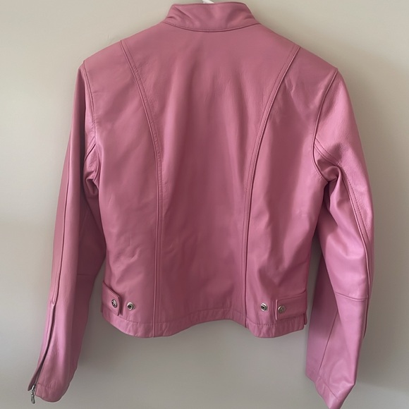 90s Y2K Pink Leather Moto Jacket - Picture 2 of 6